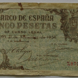 5 PESETAS DE 1936 BURGOS